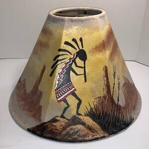 Vintage Artist Signed Hand Painted Leather Kokopelli Southwest 15” Lamp Shade #1